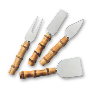 Wholesale Stainless Steel Cheese Cutter Knife set 4 pcs Mini  Cheese Slicer With Bamboo Handle