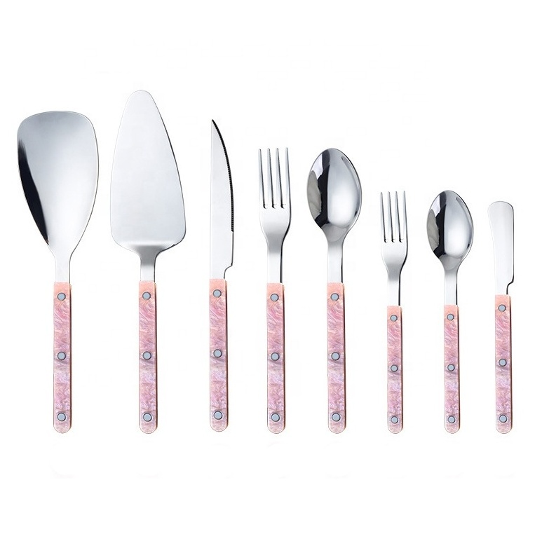 Popular High Quality Polished Flatware Set Colorful Handle Acrylic Stainless Steel Cutlery Utensils for Party