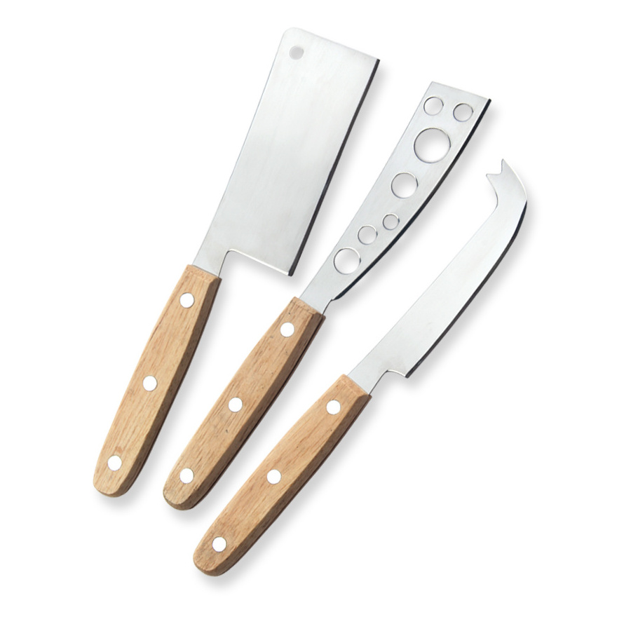 Hot Sale Stainless Steel Cheese Knife Set 3 PCS Kitchen Utensil Cheese Tool with Rubber Wood Handle