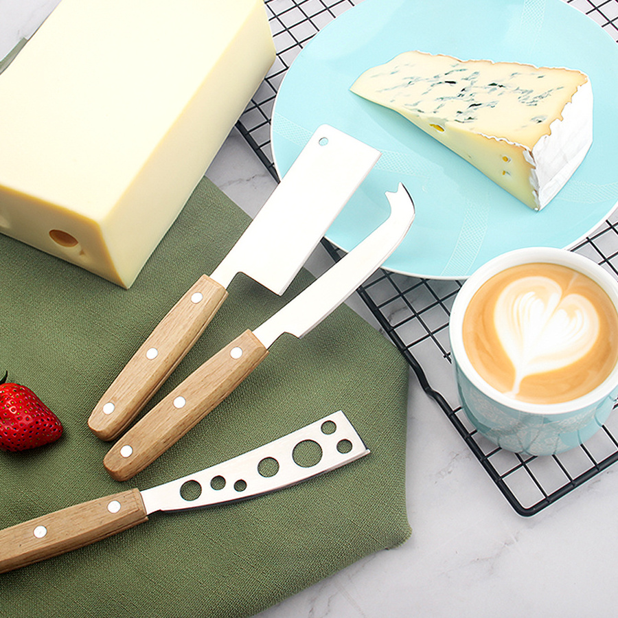 Hot Sale Stainless Steel Cheese Knife Set 3 PCS Kitchen Utensil Cheese Tool with Rubber Wood Handle