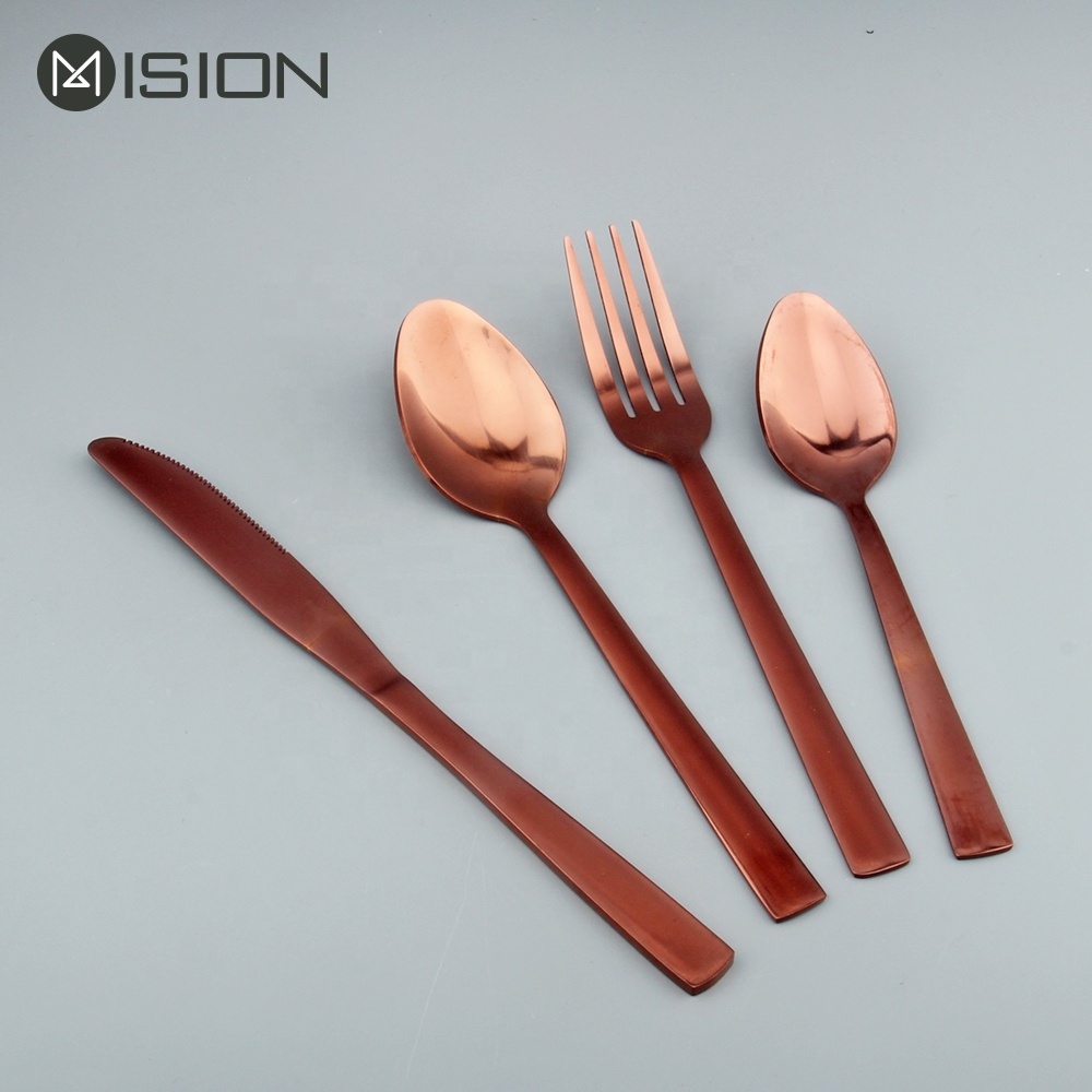 Unique Cutlery Copper Stainless Steel Hanging Flatware Sets With Metal Rack