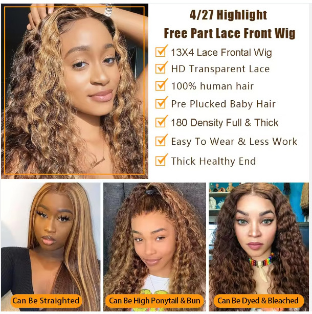 5x5 P4/27 Piano Highlight Color Lace Frontal Wig Cuticle Aligned Lace Front Wigs For Black Women Highlight Human Hair Wigs