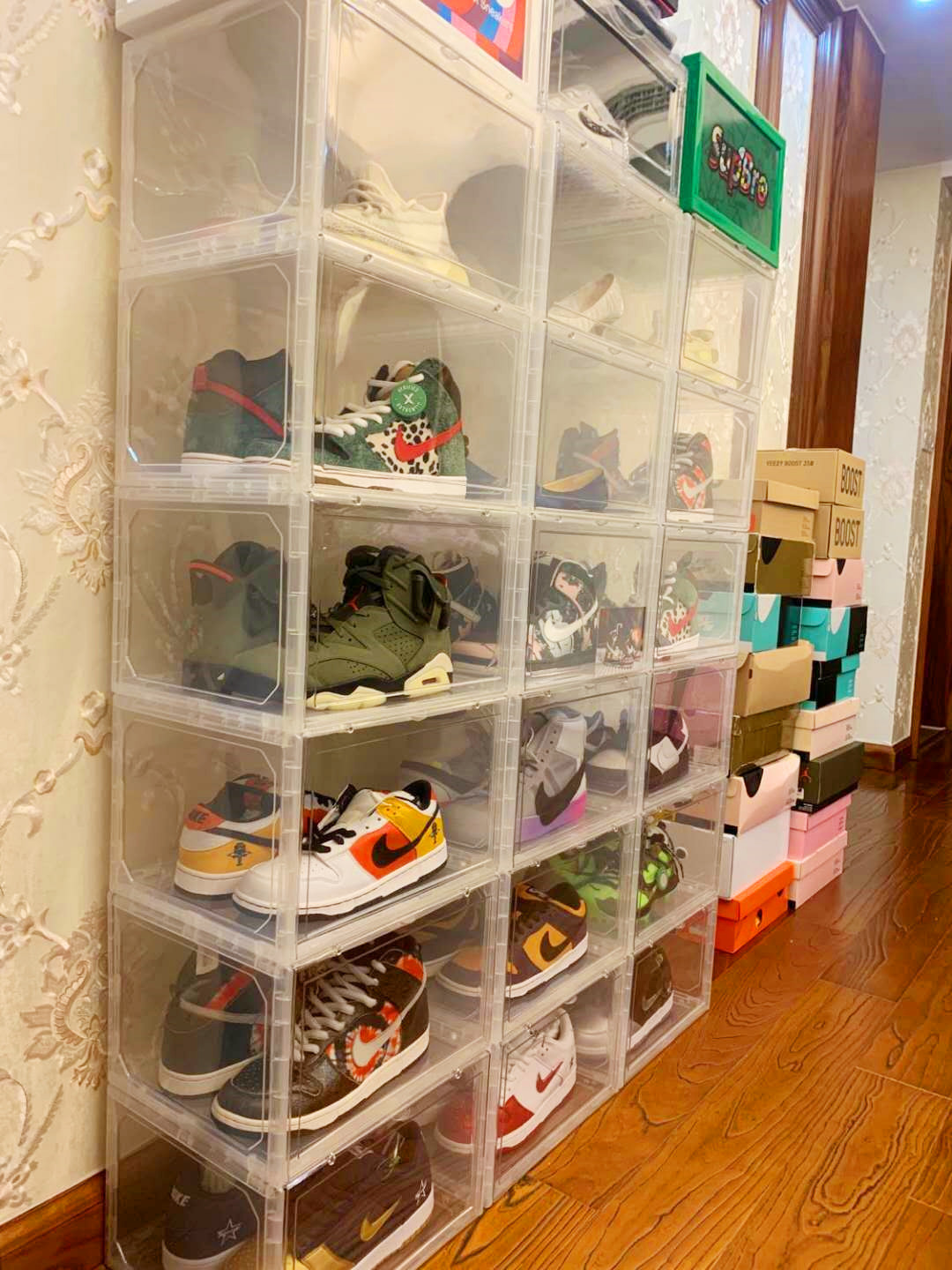 Transparent Plastic Sneaker Clear Stackable Foldable Magnetic Shoe Storage Boxes Plastic Shoe Display Organizer