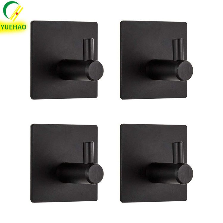 Stainless Steel Clothes Hanger towel Hooks 4 pack Black Heavy Duty Sticker Strong Adhesive Wall-mounted Hook