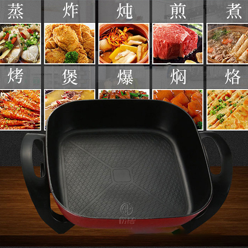 Electric Multi Cooker Spout 1500W Rapid Heat Up Multi Function Electric Fry Pan BBQ Nonstick Skillet Hot Pot with Glass Lid