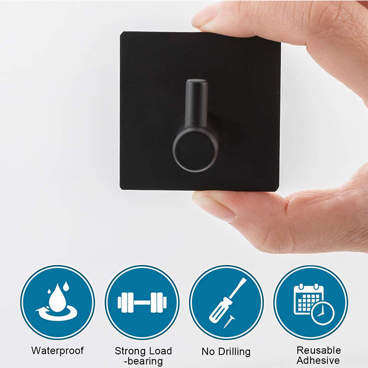 Stainless Steel Clothes Hanger towel Hooks 4 pack Black Heavy Duty Sticker Strong Adhesive Wall-mounted Hook