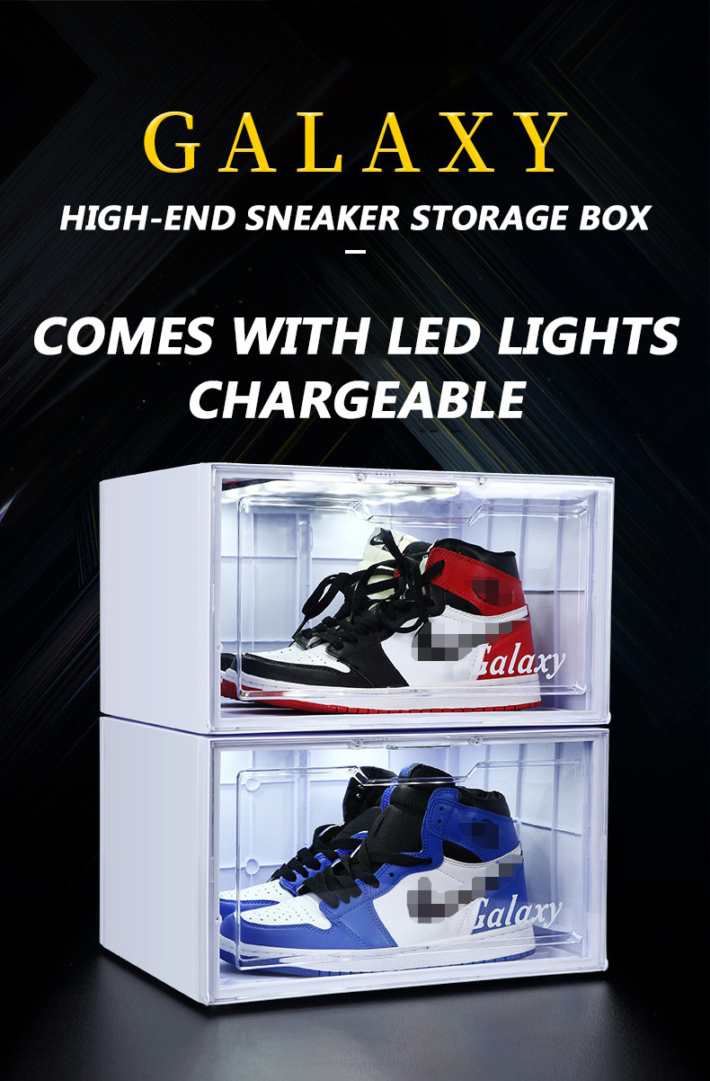 Drop Shipping Led Shoe Box Led shoes magnetic suction sneaker display AJ storage pp plastic Charging light shoe box