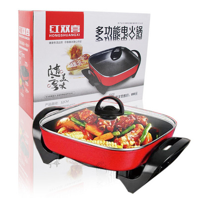 Electric Multi Cooker Spout 1500W Rapid Heat Up Multi Function Electric Fry Pan BBQ Nonstick Skillet Hot Pot with Glass Lid