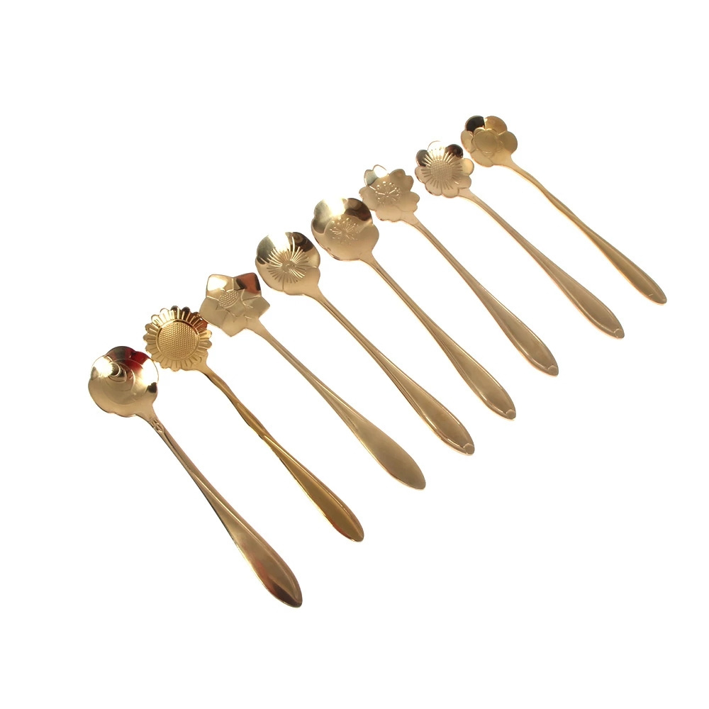 High Quality Stainless Steel Gold Tea Coffee Spoon Vintage Flower Teaspoon Cute Small Dessert Mini Coffee Spoons