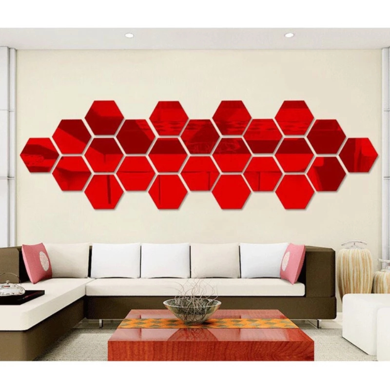 12 PCS Hexagon Mirror Tile Wall Sticker 3D Acrylic Mirror Wall Sticker Decor Stick On Modern Decal for Home Living Room Bedroom