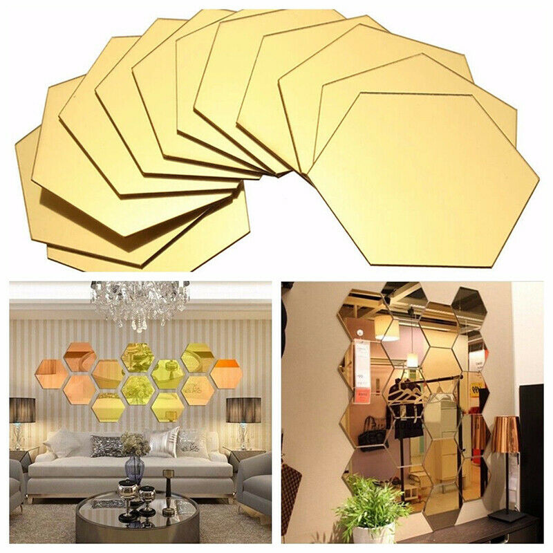 12 Pieces Removable Acrylic Mirror Setting Wall Sticker Decal for Home Living Room Bedroom Decor