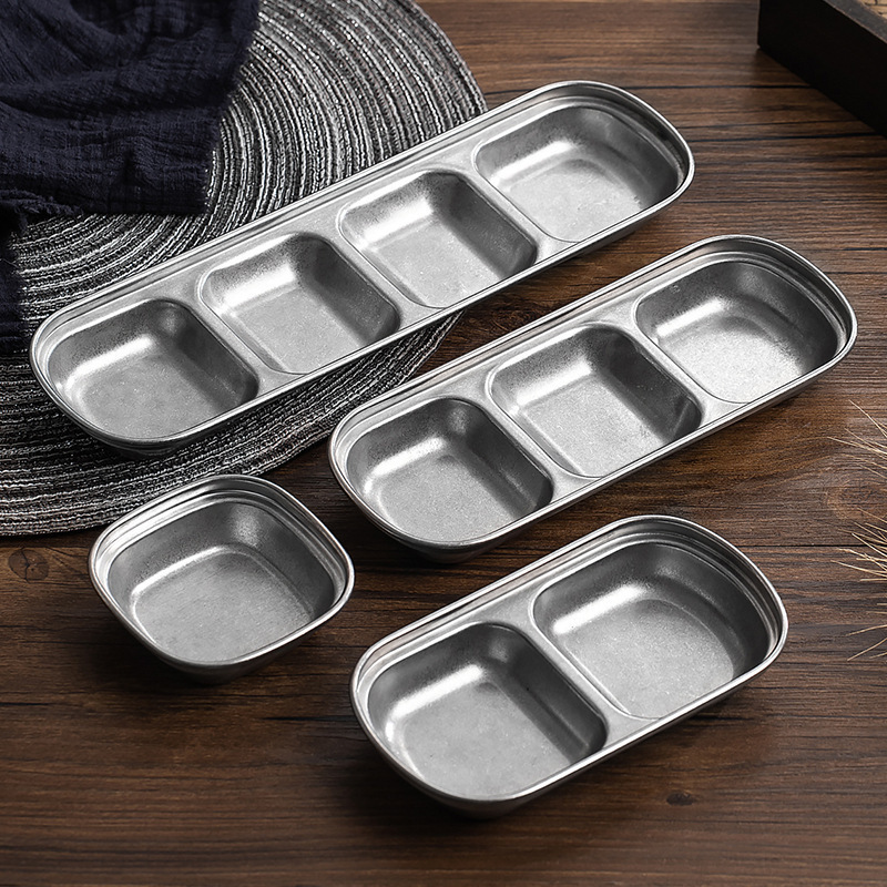 Custom Logo Korean Sauce Dish Stainless Steel Vinegar Soy Condiment Tray Seasoning Container Sauce Spice Plates