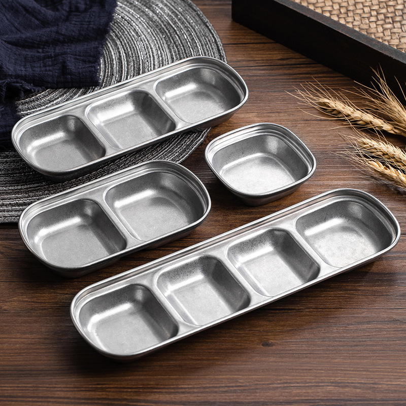 Custom Logo Korean Sauce Dish Stainless Steel Vinegar Soy Condiment Tray Seasoning Container Sauce Spice Plates