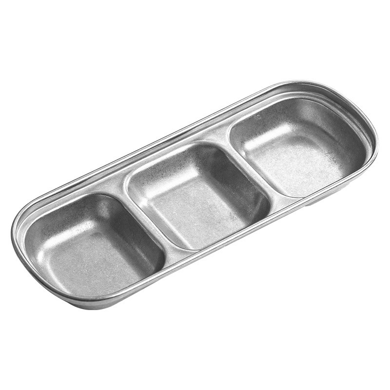 Custom Logo Korean Sauce Dish Stainless Steel Vinegar Soy Condiment Tray Seasoning Container Sauce Spice Plates