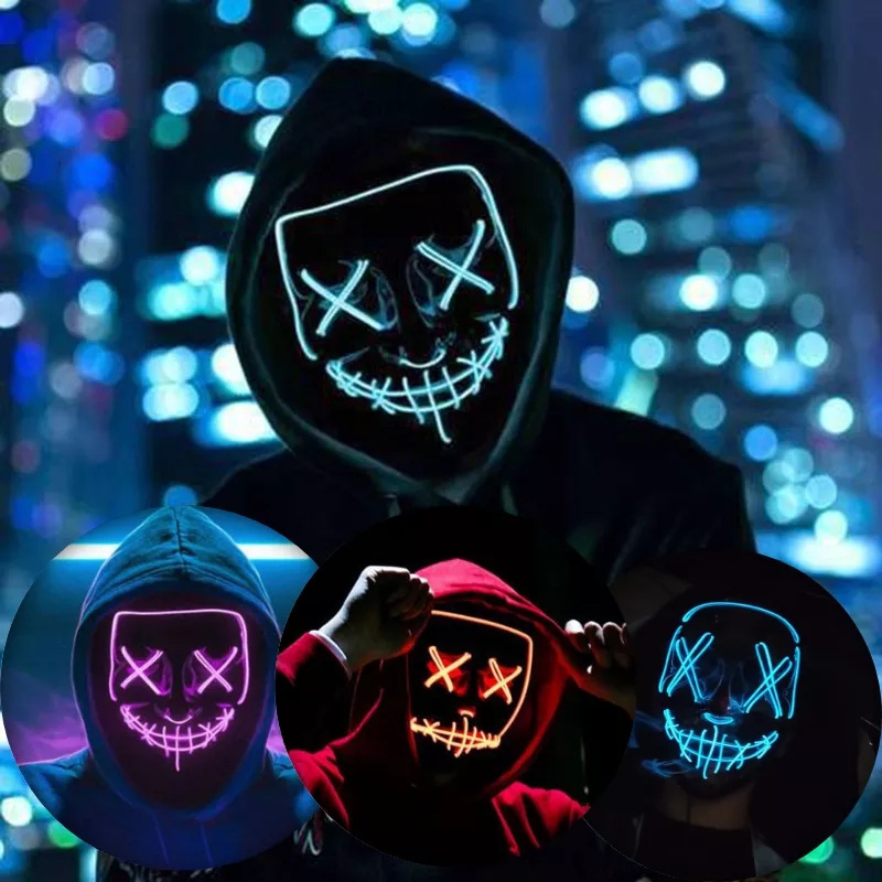 Wholesale Halloween LED Mask Purge Neon Masks Election Mascara Costume DJ Party Light Up EL Masks Glow Dark Punk Fashion Cosplay