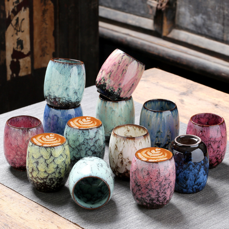 Exquisite Kiln Altered Glaze Porcelain Coffee Tea Cup Japanese Style Crackle Glaze Cup Kung Fu Arabic Vintage Ceramic Mugs