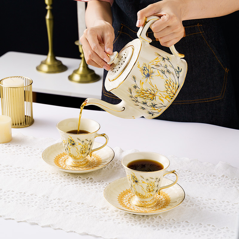 Classical Ceramic Portable Creative Tea Set European Style One Teapot and One Cup Set Simple Household Flower Tea Cup Set Office