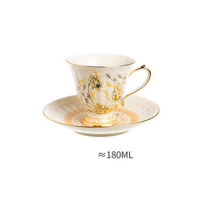 European-style Tea Coffee Cup and Saucer Pot Set Butterfly Dragonfly Set Custom Ceramic TeaPot Coffee Mug Tea Pot Flower