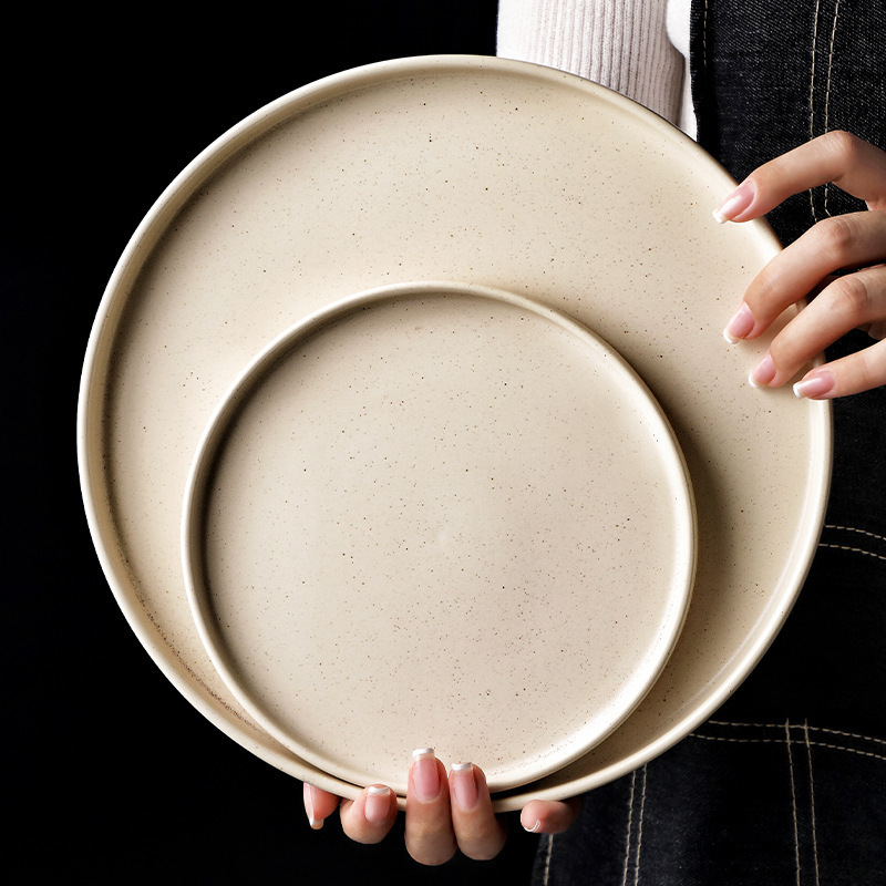 Catering hotel ceramic dinner plate customized LOGO beige 7/10.5c inch porcelain round plate ceramic dinner plate