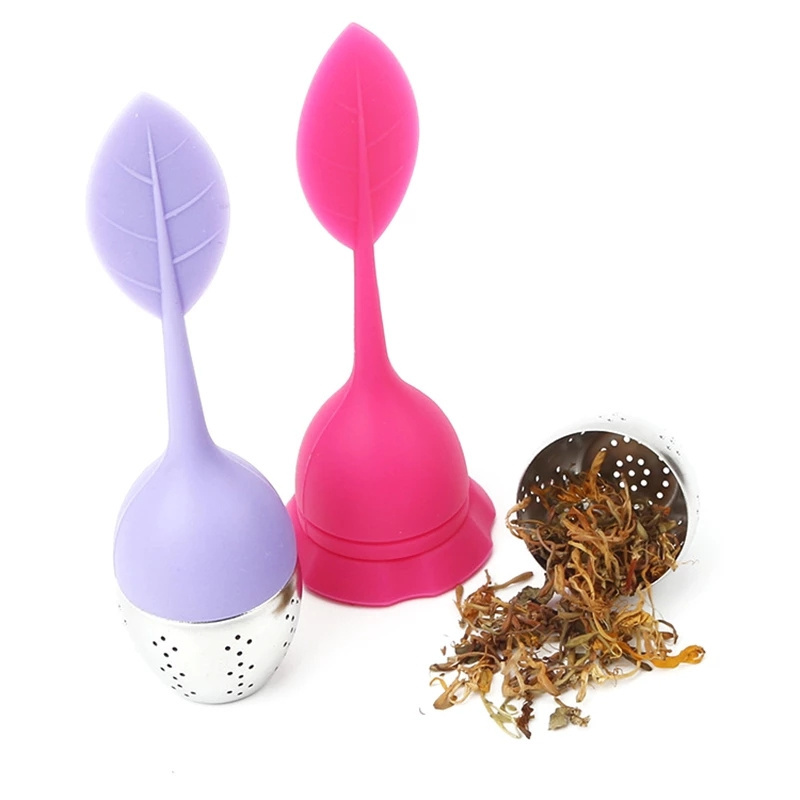 Silicone Handle Stainless Steel Strainer Drip Tray Included Loose Tea Steeper Tea Infuser for Loose Leaf or Herbal Tea