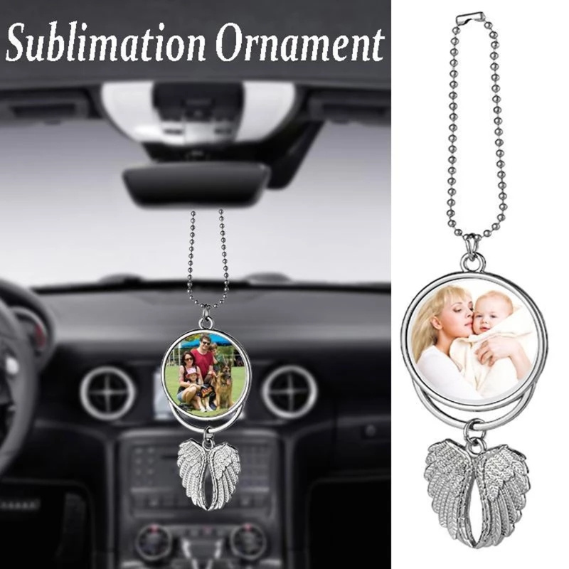 Heat Sublimation Silver Car Keychain Ornament Decorations Angel Wing Shape Blank Thermal Transfer Printing Pendant Jewelry