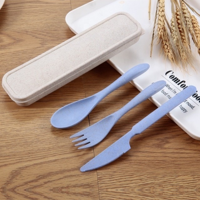 Reusable Biodegradable Wheat Straw Cutlery Set Portable Travel Cutlery Knife Fork Spoon Student Dinnerware Sets Tableware