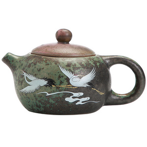 Wholesale Japandi Style 220ml Ceramic Tea Pot Crane Pattern Handmade Chinese Xishi Tea Pot Kung Fu Tea Set Kettle