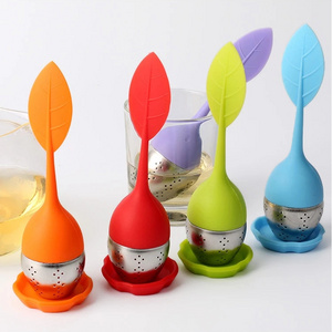 Silicone Handle Stainless Steel Strainer Drip Tray Included Loose Tea Steeper Tea Infuser for Loose Leaf or Herbal Tea