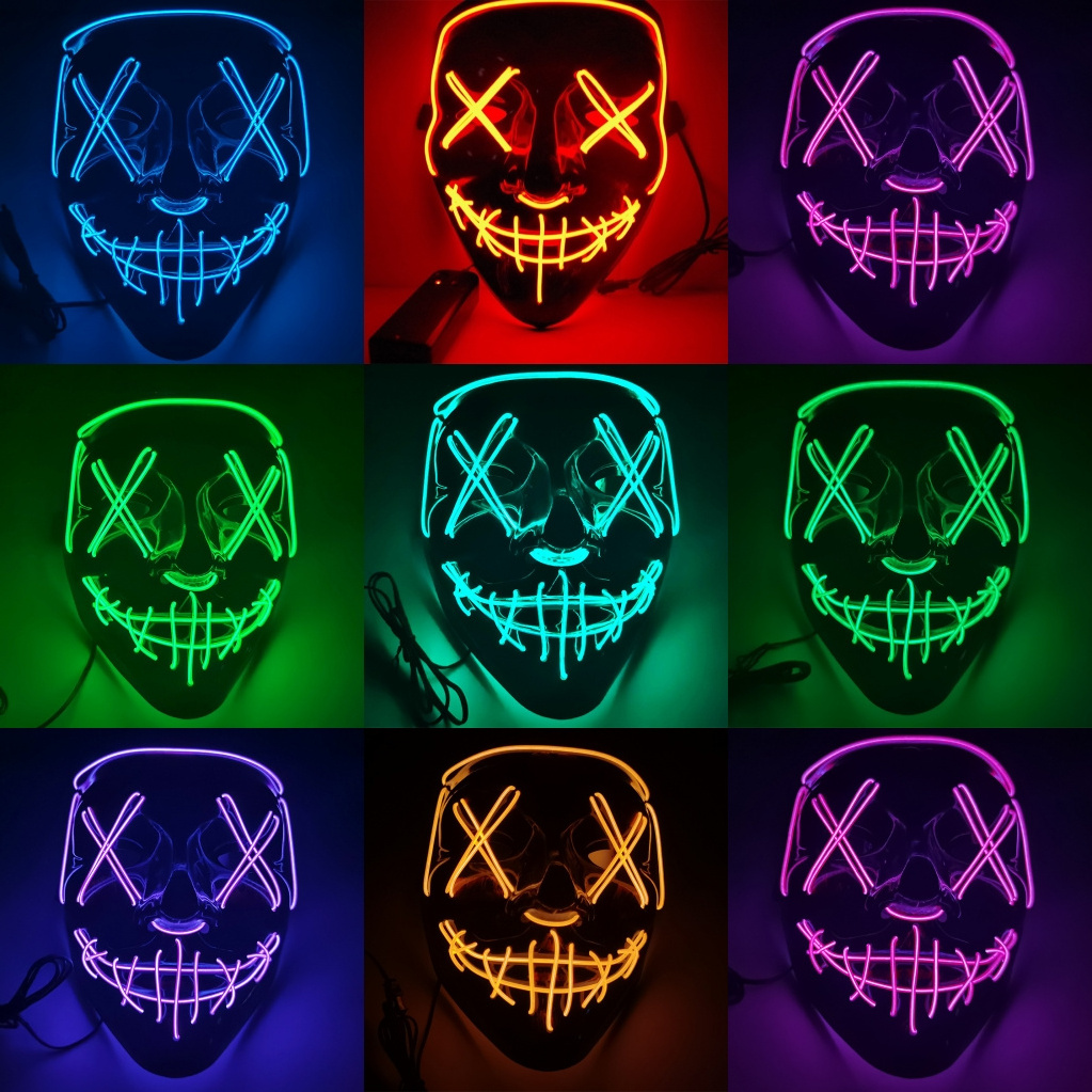 Wholesale Halloween LED Mask Purge Neon Masks Election Mascara Costume DJ Party Light Up EL Masks Glow Dark Punk Fashion Cosplay