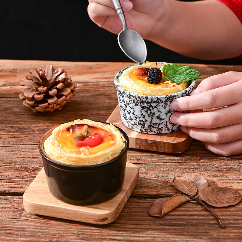 Ceramic Ramekin Set 100ml Creme Brulee Ramekins Souffle Oven Proof Dish Japandi Baking Bowls Baked Pudding Cups