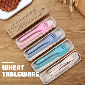 Reusable Biodegradable Wheat Straw Cutlery Set Portable Travel Cutlery Knife Fork Spoon Student Dinnerware Sets Tableware