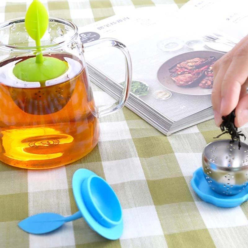 Silicone Handle Stainless Steel Strainer Drip Tray Included Loose Tea Steeper Tea Infuser for Loose Leaf or Herbal Tea