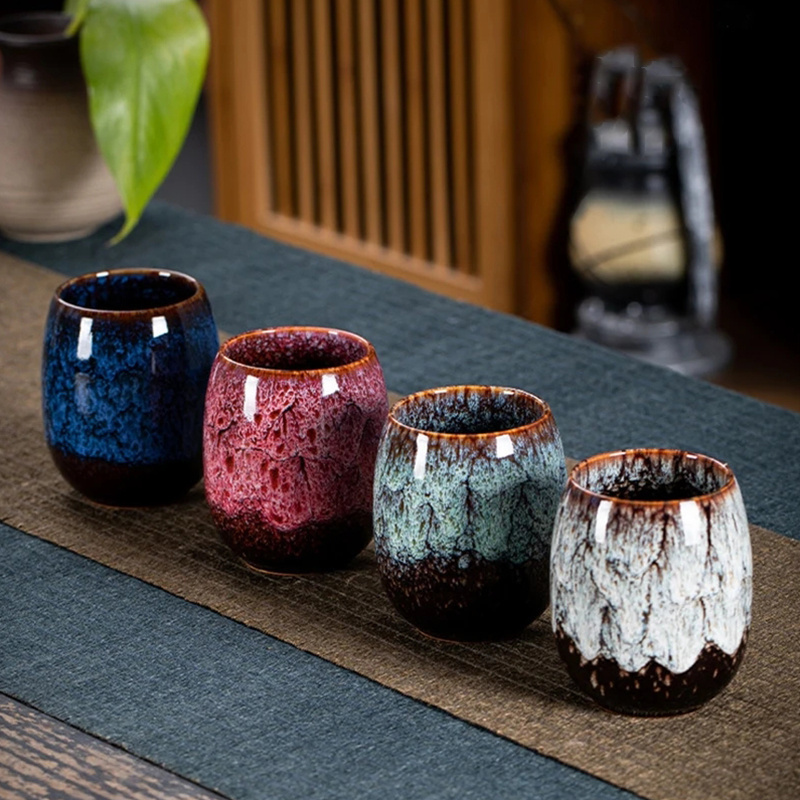 Exquisite Kiln Altered Glaze Porcelain Coffee Tea Cup Japanese Style Crackle Glaze Cup Kung Fu Arabic Vintage Ceramic Mugs