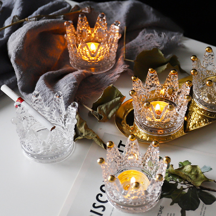 Glass antique grey crown shape decorative tealight candle holder /Votive Candle Holder / tealight candle holder flower shaped