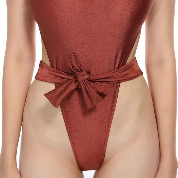 Factory Direct Sale Hot Sale Swimsuit Mature Women Sexy Front Tie High Cut Brazilian Swimwear & Beachwear