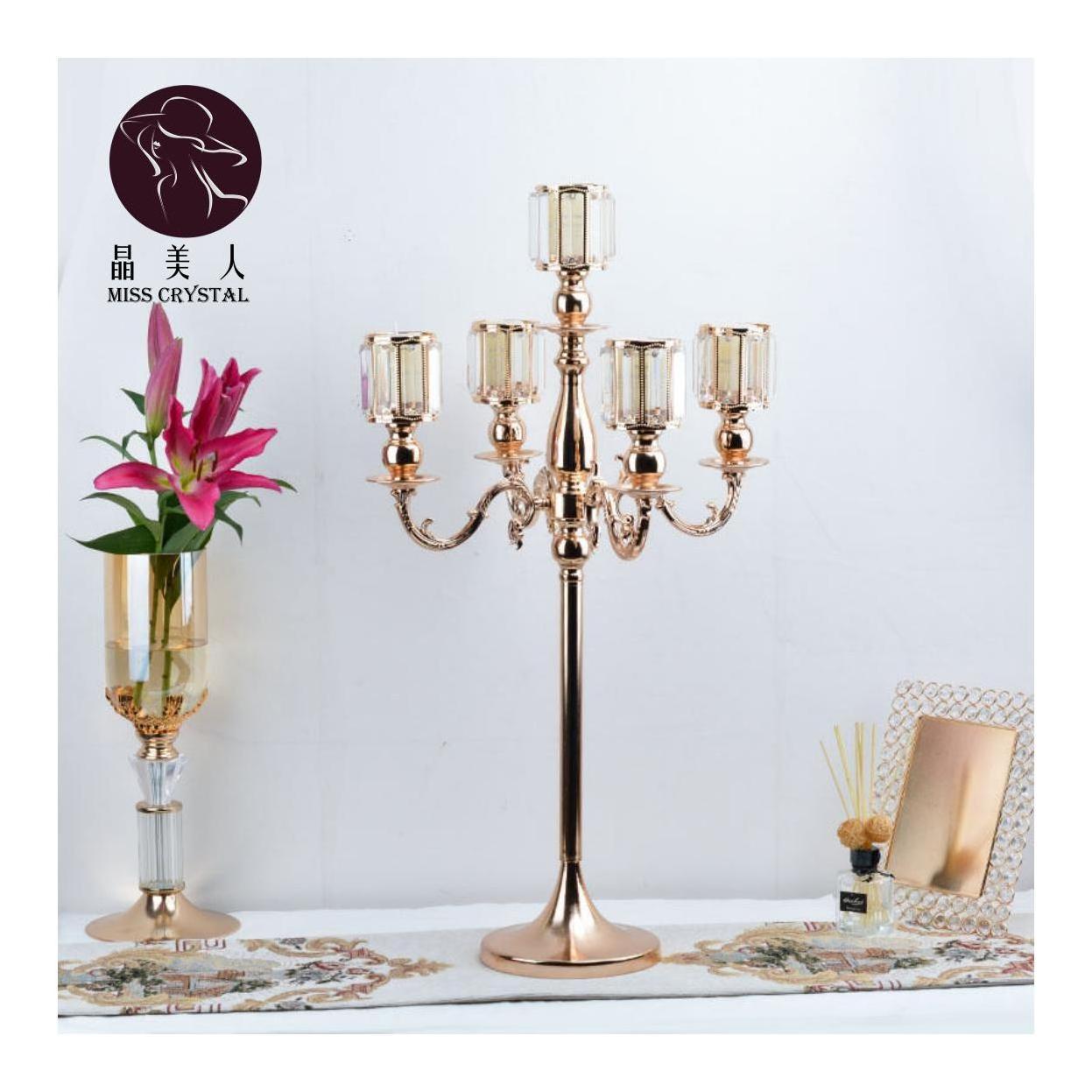 5 Arm Standing Metal Candle Holder 33.5 Inch Tall Wedding Centerpieces Candelabra for candles with Diameter 5.5 cm