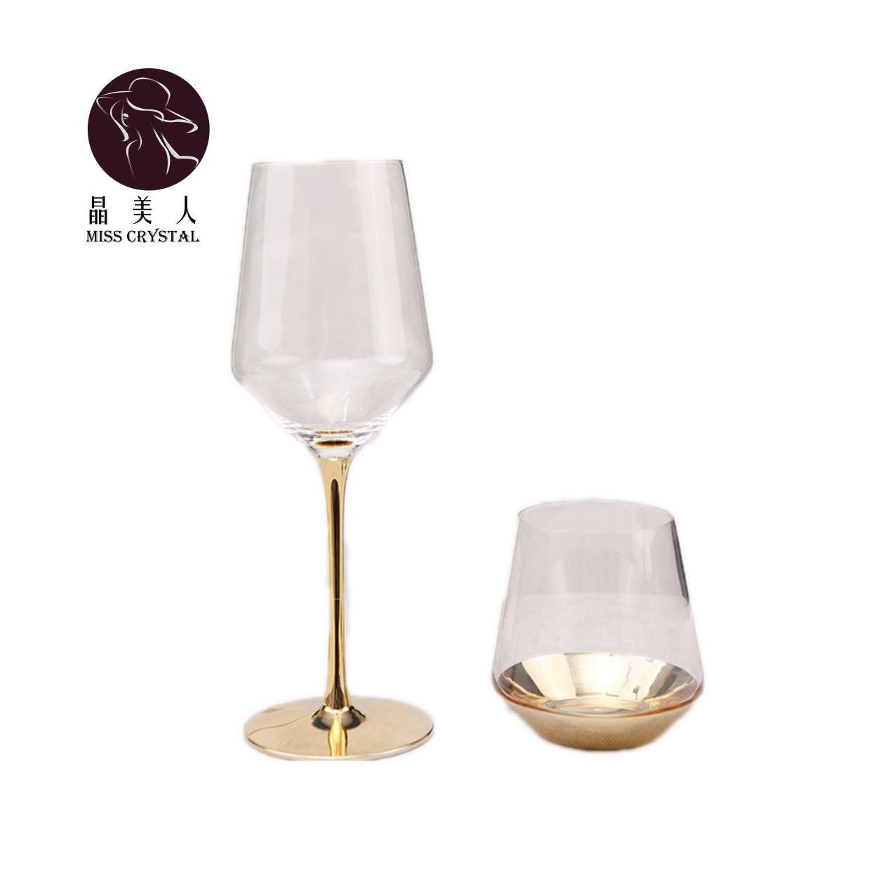 Lead Free Handmade Gold Champagne Flute Gold Stem Wine Glass Electroplated Crystal Goblet