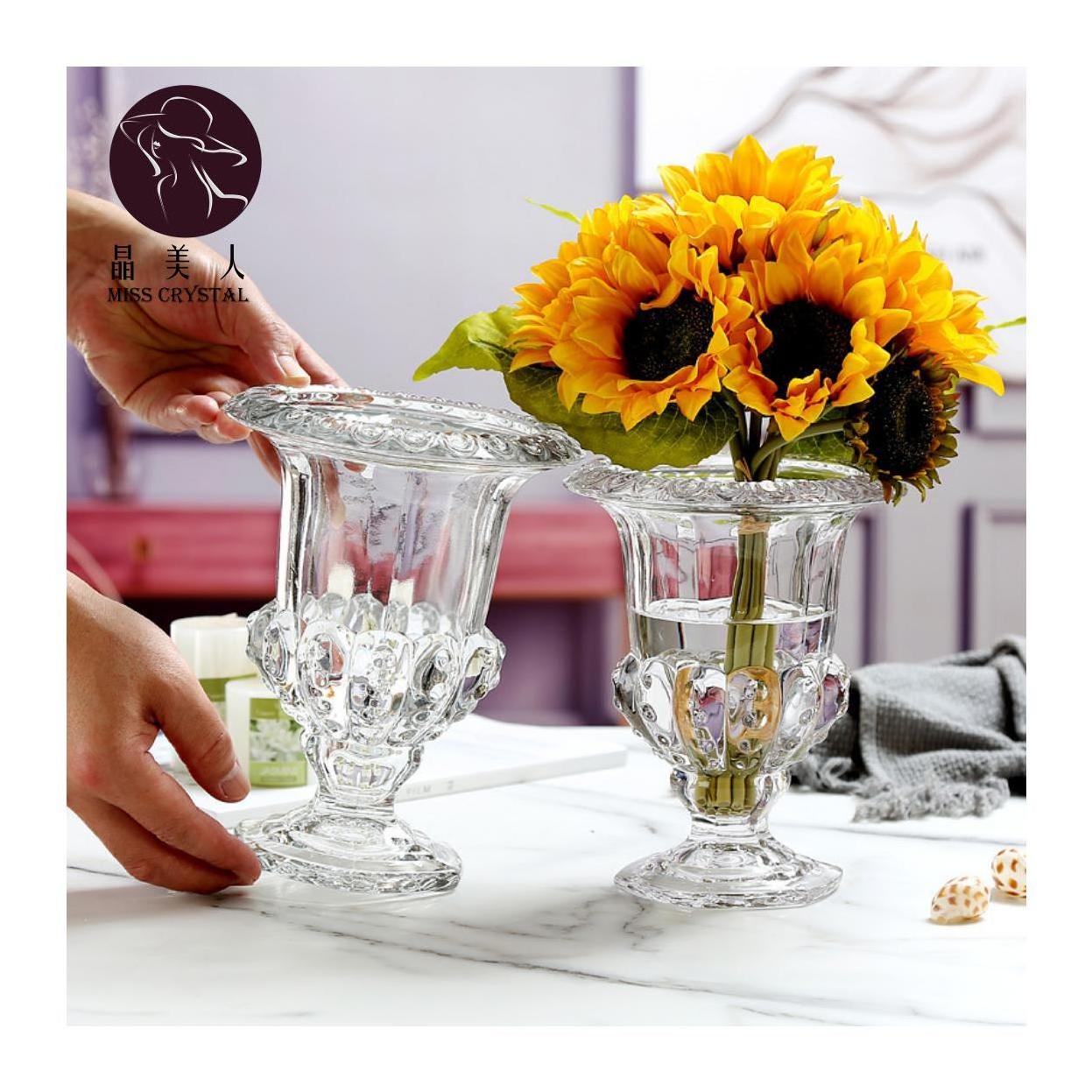 Europe Style Wind Lamp Goblet Glass Crystal Wedding Flower Arrangement Vase Transparent Decorative Ornament Vase