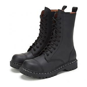 New autumn and winter black genuine leather rock  round-toe zipper low-heel knight jc boots