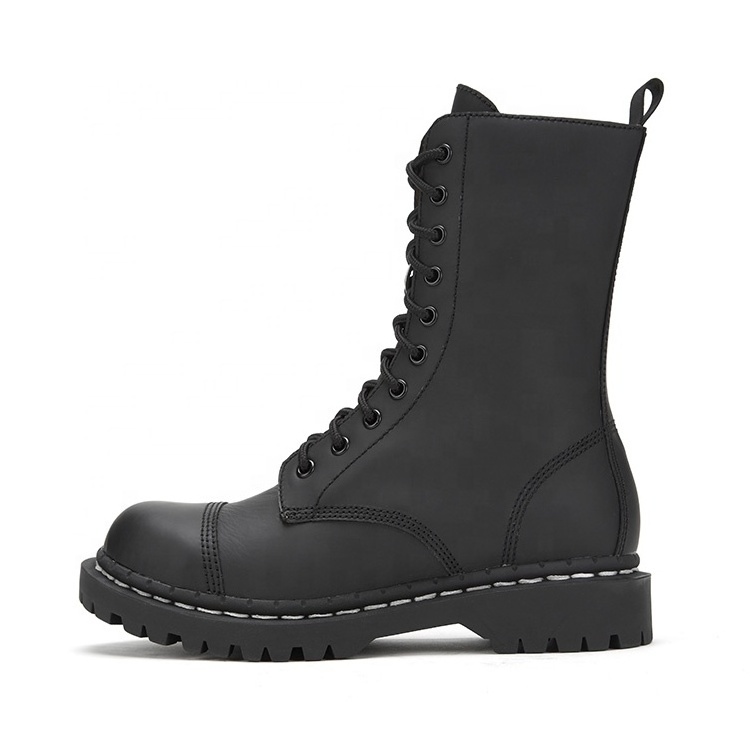 New autumn and winter black genuine leather rock  round-toe zipper low-heel knight jc boots