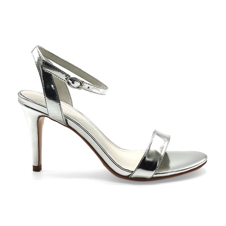 Elegant women cross strip buckle metal cow leather slingback high heel sandals shoes