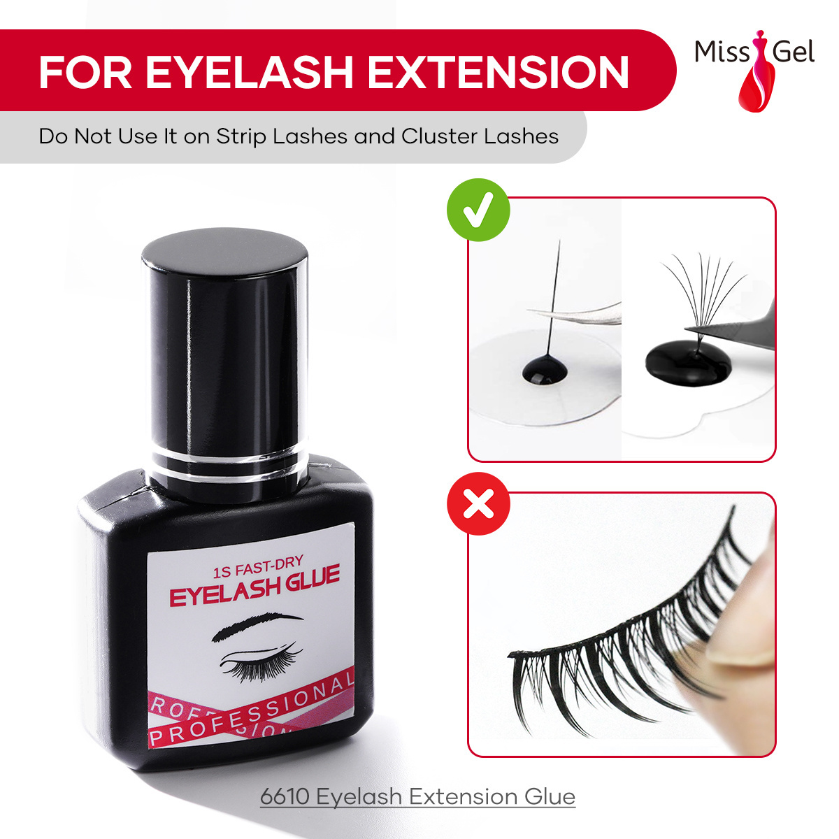 Missgel Wholesale Professional Fast Drying Waterproof Eyelash Extension Glue Custom Lash Black Glue For Eyelash Extension Glue