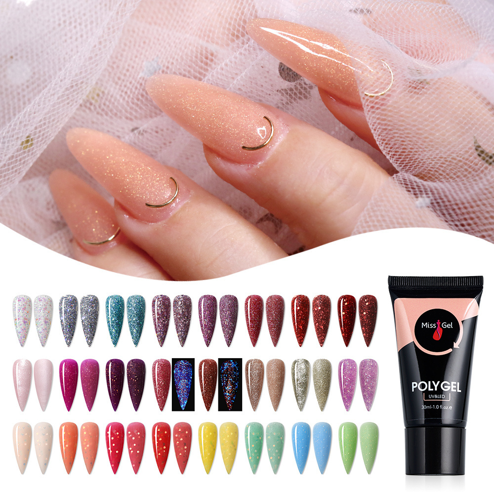 Sparkling Poligel Acrygel Wholesale Nail Supplies Private Label Glitter Colors UV Nail Extension Polly Acrylic Poly Gel