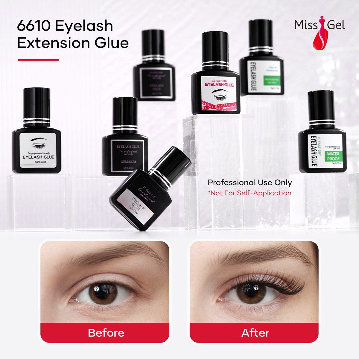 Missgel Custom Lasting Fast Dry Black Eyelash Extension Glue Waterproof Low Humidity Professional Lash extension Adhesive Glue