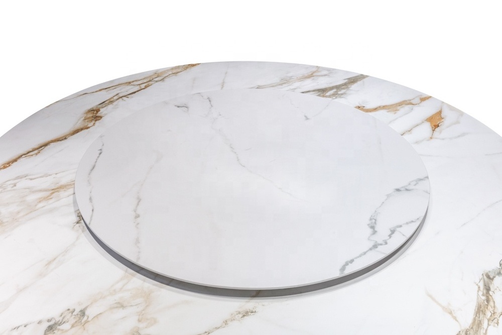 White round marble dining table with rotating centre