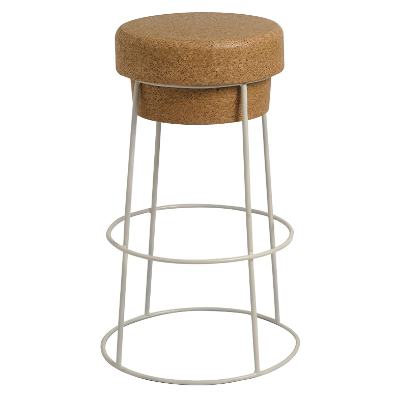 Unique and Traditional Style High Cork Stool Bar Chair with Circle Iron Metal Handmade Retro Modern Natural Legs Black Wood