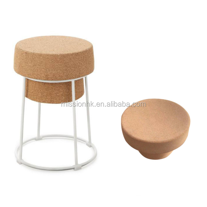 Unique and Traditional Style High Cork Stool Bar Chair with Circle Iron Metal Handmade Retro Modern Natural Legs Black Wood