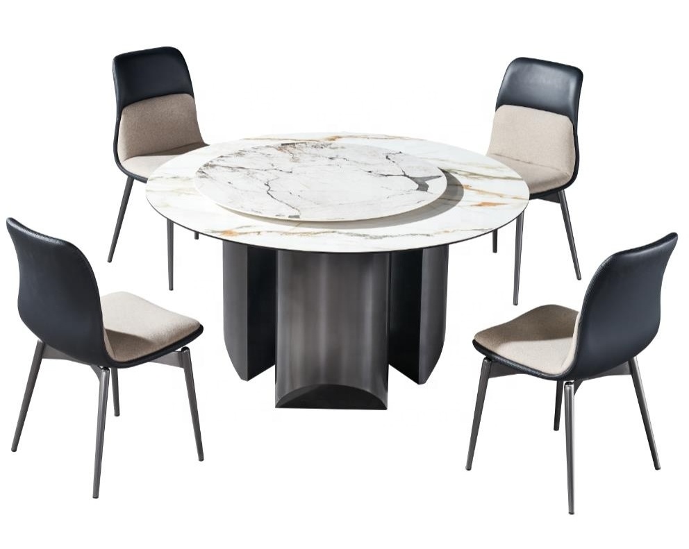 White round marble dining table with rotating centre