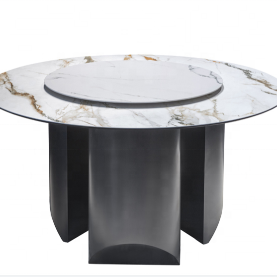 new design living room slate stone round table and chair sets Composite glass round dining table