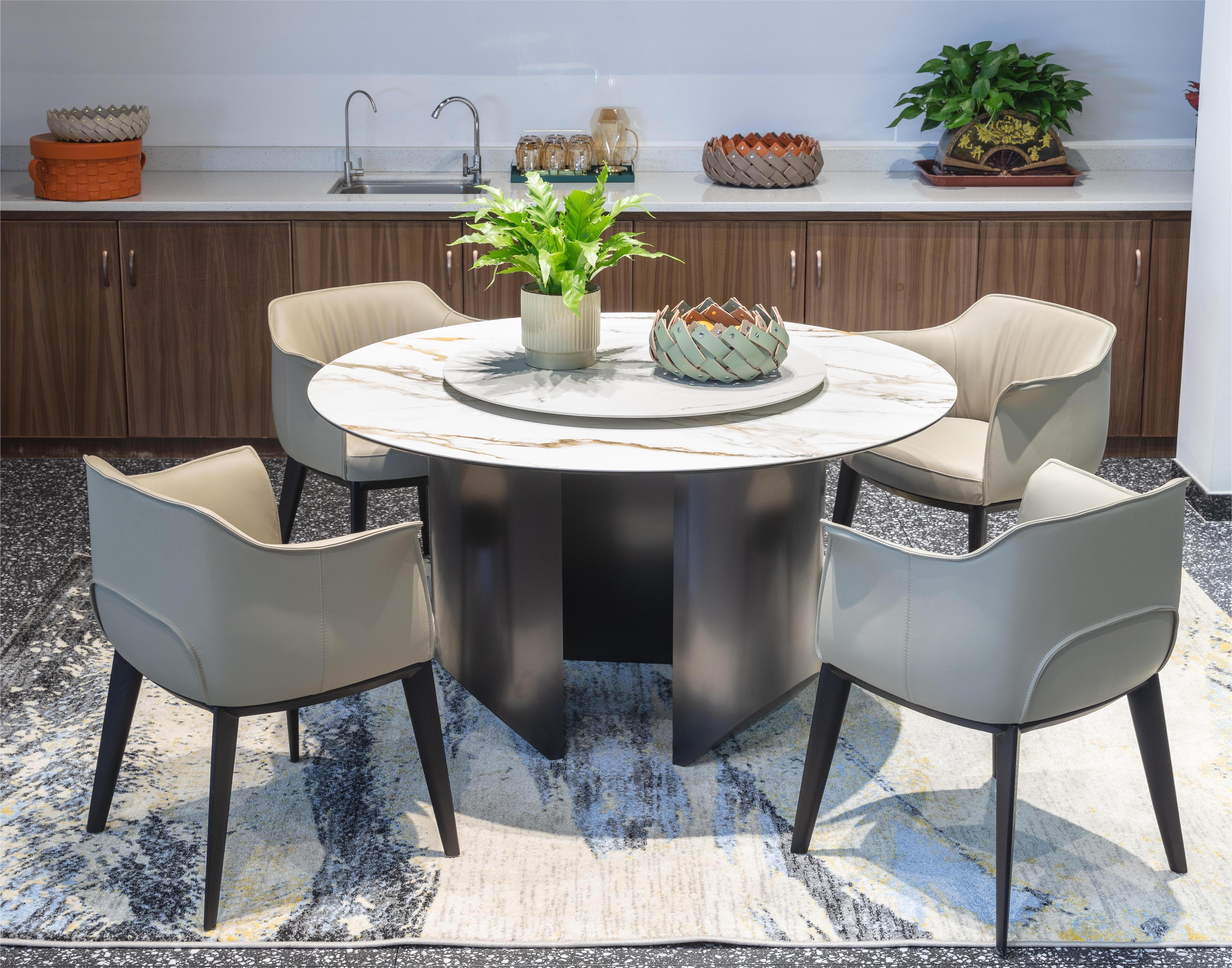 new design living room slate stone round table and chair sets Composite glass round dining table